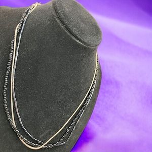 3 Strand Black Different Type Beads and Snake Chain Necklace!